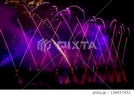 The colorful light of fireworks at Munich Olympiapark, Germany The colorful light of fireworks at Munich Olympiapark, Germany 136657432