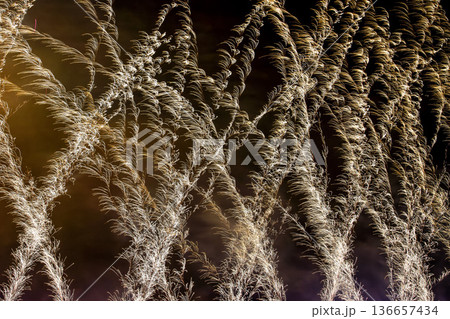 The colorful light of fireworks at Munich Olympiapark, Germany 136657434