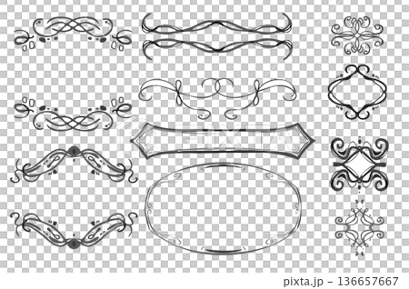 Hand-drawn frame illustration set: elegant decoration Hand-drawn frame illustration set: elegant decoration 136657667