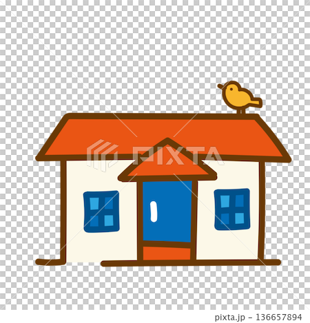 A loose illustration of a one-story house with an orange roof A loose illustration of a one-story house with an orange roof 136657894