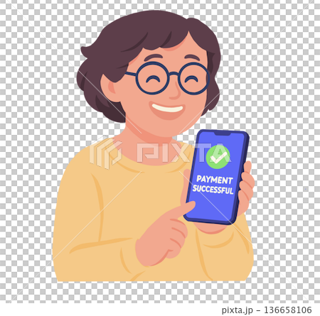 The woman showed the successful payment on her phone. The woman showed the successful payment on her phone. 136658106