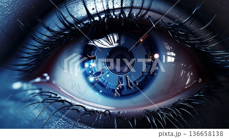 Close-Up View of a Human Eye With Cybernetic Enhancements Showcasing Futuristic Technology Close-Up View of a Human Eye With Cybernetic Enhancements Showcasing Futuristic Technology 136658138