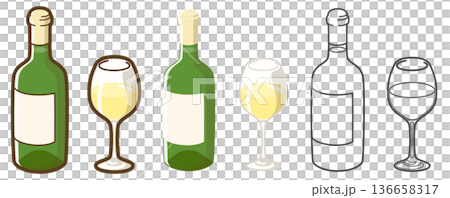 白葡萄酒瓶及玻璃杯（波爾多型） 136658317