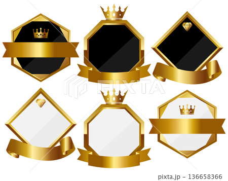 高級感のあるリボン付きエンブレムフレーム6種セット　ブラック＆ホワイト 136658366