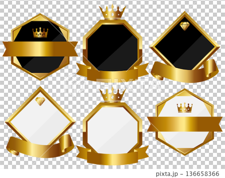 高級感のあるリボン付きエンブレムフレーム6種セット　ブラック＆ホワイト 136658366