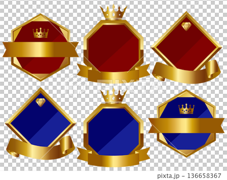 一組6顆紅藍相間的奢華緞帶徽章框 136658367