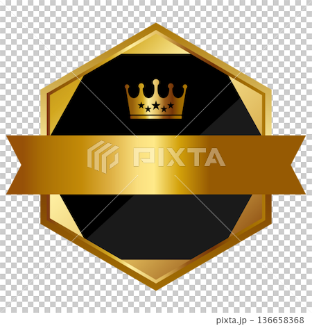 Luxurious emblem frame with ribbon in black and gold Luxurious emblem frame with ribbon in black and gold 136658368