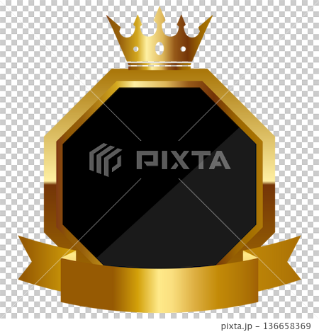 Luxurious emblem frame with ribbon in black and gold Luxurious emblem frame with ribbon in black and gold 136658369