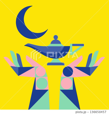 Geometric Aladdin's Lamp with Moon 136658457