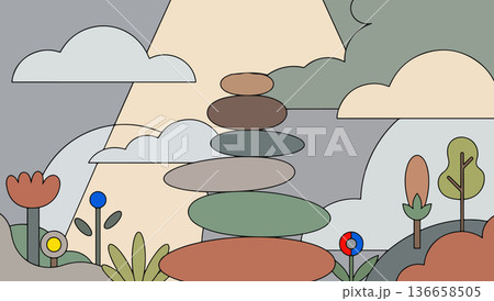 Stylized Stone Cairn Landscape 136658505