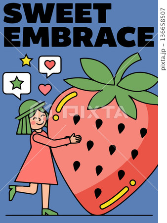 Girl Hugging a Giant Strawberry Girl Hugging a Giant Strawberry 136658507