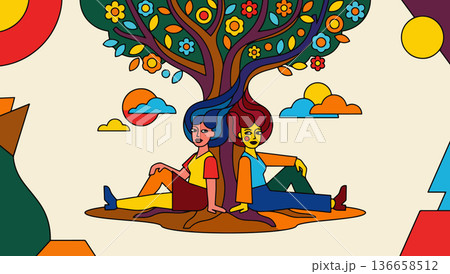 Two Women Under a Colorful Tree 136658512
