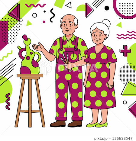 Senior Couple with Abstract Sculpture Senior Couple with Abstract Sculpture 136658547