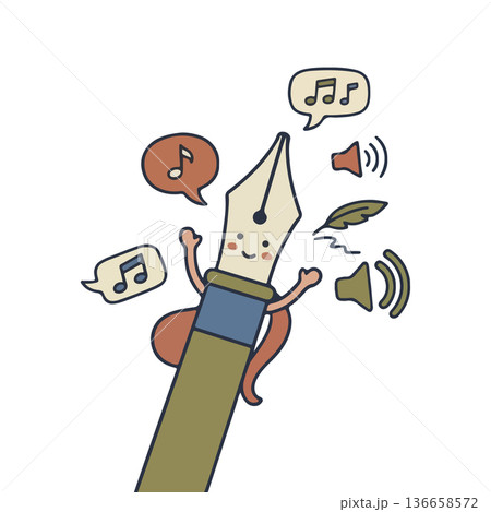 Cartoon Pen with Musical Notes Cartoon Pen with Musical Notes 136658572