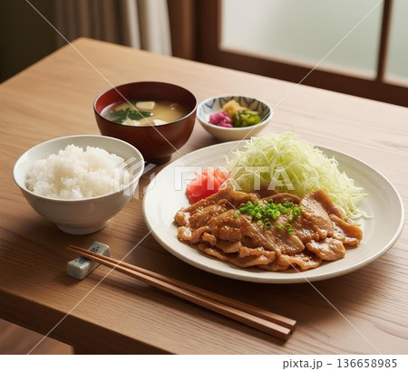 おいしそうな生姜焼き定食 136658985