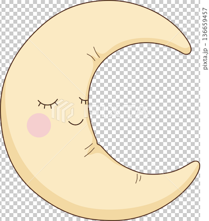 Hand Drawn Minimalist Illustration of a Cute Sleeping Crescent Moon with Smiling Face for Bedtime and Nursery Decor Hand Drawn Minimalist Illustration of a Cute Sleeping Crescent Moon with Smiling Face for Bedtime and Nursery Decor 136659457