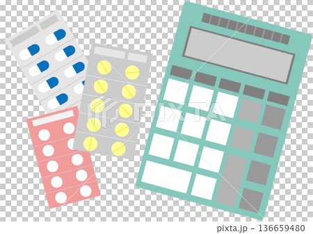 藥品（片劑和膠囊）圖示資料以及用於計算藥品成本和配藥費用的計算器 136659480