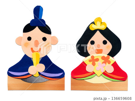 ひなまつり おひなさまの貼り絵イラスト 単体素材 136659608