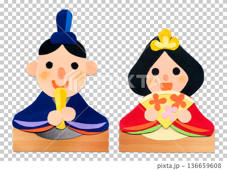 ひなまつり おひなさまの貼り絵イラスト 単体素材 136659608