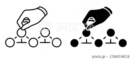 Linear icon. Manager builds a chain of interactions between the pyramid participants. Simple vector isolated on white background 136659616