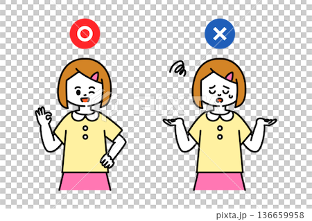 Illustration of a girl giving an OK/NG sign Illustration of a girl giving an OK/NG sign 136659958