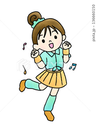 ダンスをする女の子の手描きイラスト ダンスをする女の子の手描きイラスト 136660150