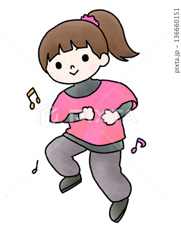 ダンスをする女の子の手描きイラスト ダンスをする女の子の手描きイラスト 136660151