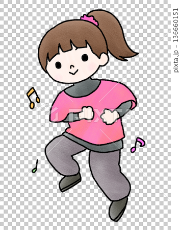 ダンスをする女の子の手描きイラスト ダンスをする女の子の手描きイラスト 136660151