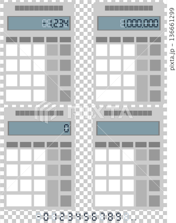 Includes an illustration set of a calculator with numbers entered and materials that can be freely created by combining numbers. Includes an illustration set of a calculator with numbers entered and materials that can be freely created by combining numbers. 136661299