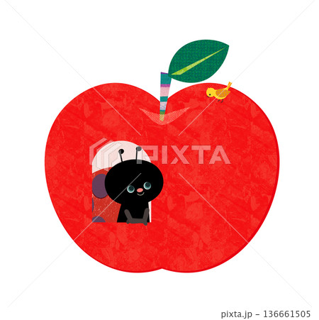 てんとう虫とリンゴ 136661505