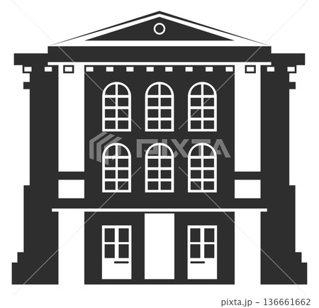 Retro building black silhouette. Column facade icon Retro building black silhouette. Column facade icon 136661662