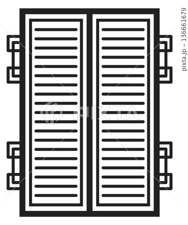 Closed shutters. Black window wooden element icon Closed shutters. Black window wooden element icon 136661679
