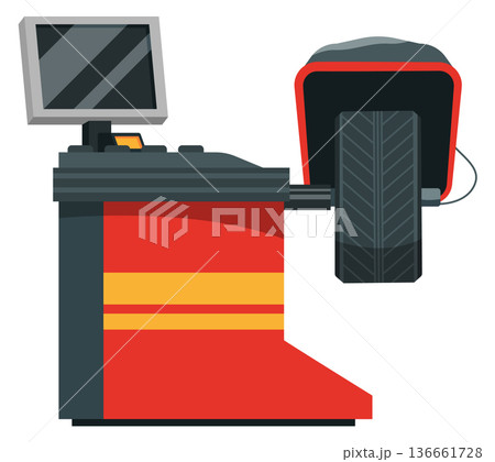 Wheel balancer machine. Auto maintenance cartoon icon. 136661728