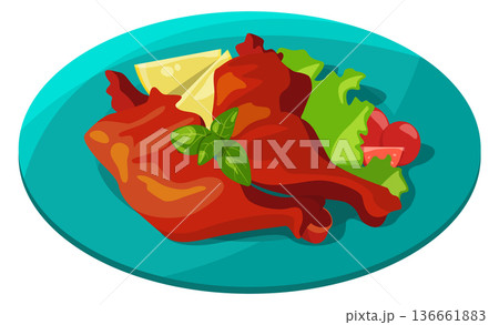 Tandoori chicken. Indian food dish cartoon icon 136661883