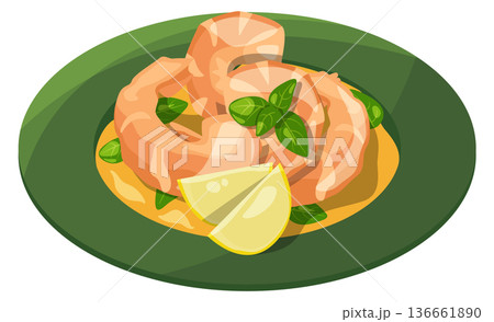 Shrimp dish cartoon icon. Traditional asian food Shrimp dish cartoon icon. Traditional asian food 136661890