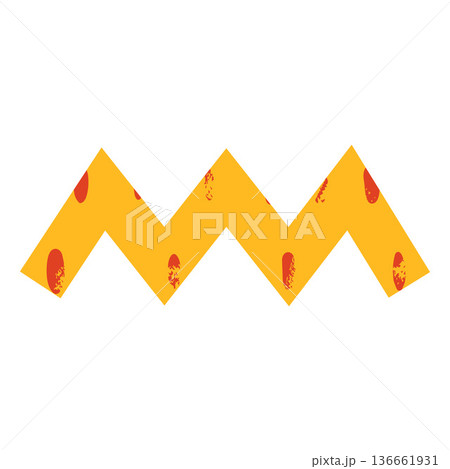 Yellow zigzag shape with yellow crayon dotted pattern, vector paper cut out shape, sharp uneven line, squiggle stroke Yellow zigzag shape with yellow crayon dotted pattern, vector paper cut out shape, sharp uneven line, squiggle stroke 136661931