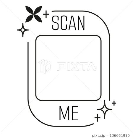 Black decorative, empty QR code frame with the text "SCAN ME." Identification, link, payment. Black decorative, empty QR code frame with the text "SCAN ME." Identification, link, payment. 136661950