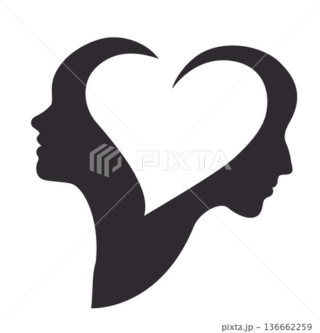 couple people faces heart shape 136662259