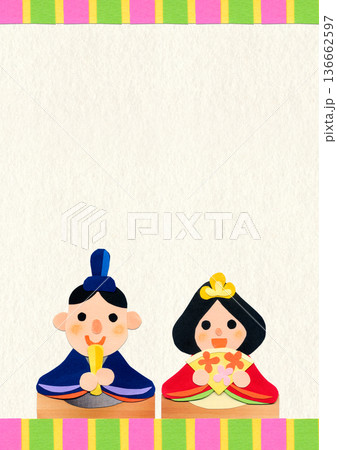 ひなまつり おひなさまの貼り絵イラスト背景素材／縦型A4 136662597