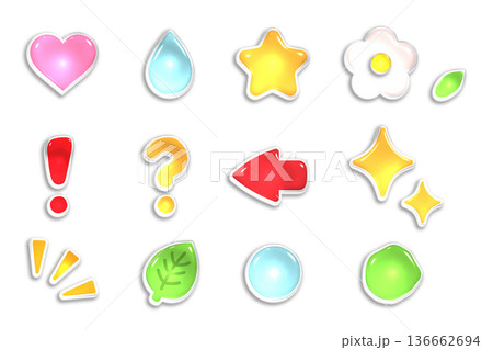 ぷっくりとした立体的なかわいいシール風あしらいセット　つやつやした透明感のあるボタン素材 136662694