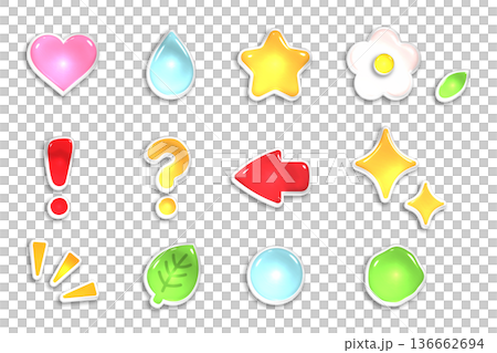 一套可愛、飽滿、立體的貼紙狀裝飾品,由光滑透明的連結材質製成。 一套可愛、飽滿、立體的貼紙狀裝飾品,由光滑透明的連結材質製成。 136662694