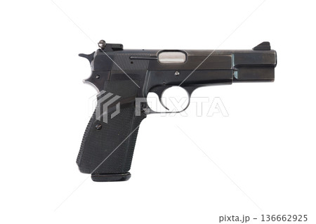 Semi automatic pistol model isolated on white background Semi automatic pistol model isolated on white background 136662925