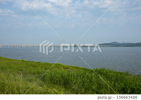 Bicycle path along the Geumgang River Bicycle path along the Geumgang River 136663486