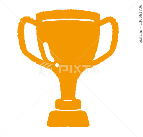 フラットなデザインの優勝カップの表彰アイコン。手書きのトロフィーのイラスト素材 136663736