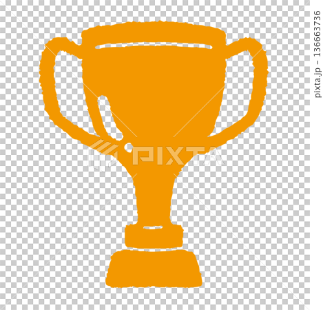 扁平化設計的獲獎獎盃圖示。手繪獎盃插圖素材。 136663736
