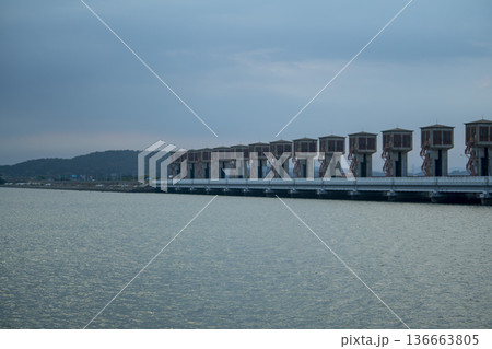 Bicycle path along the Geumgang River 136663805