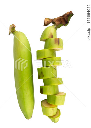 banana green slice cut unripe isolated on white background banana green slice cut unripe isolated on white background 136664022