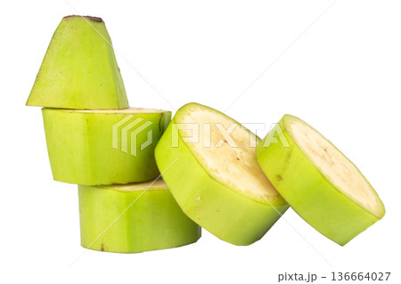 banana green slice cut unripe isolated on white background banana green slice cut unripe isolated on white background 136664027