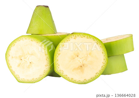 banana green slice cut unripe isolated on white background 136664028