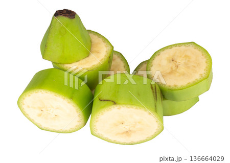 banana green slice cut unripe isolated on white background banana green slice cut unripe isolated on white background 136664029